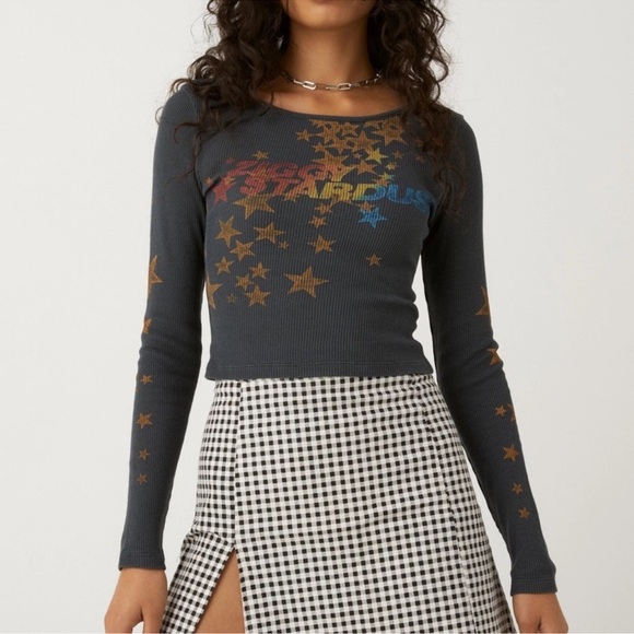 Daydreamer Gray Stardust Crop Top Henley NWOT Medium - Picture 9 of 9